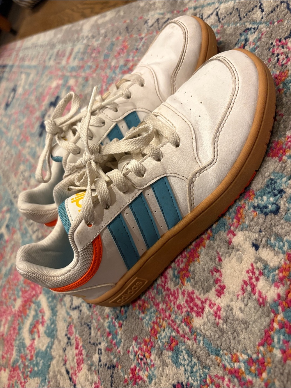 adidas Kids White Sneakers with Blue and Orange accents